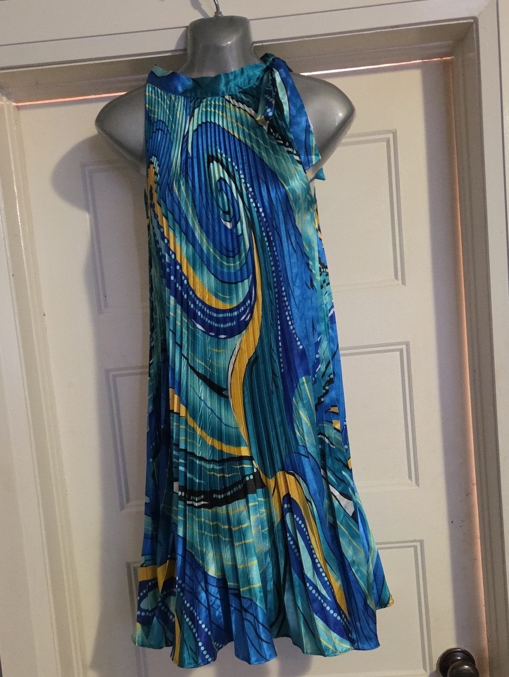 Blue & Teal Swirl Halter Midi Dress